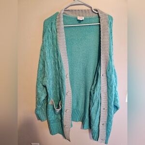 Large green and grey LuLaRoe cardigan.